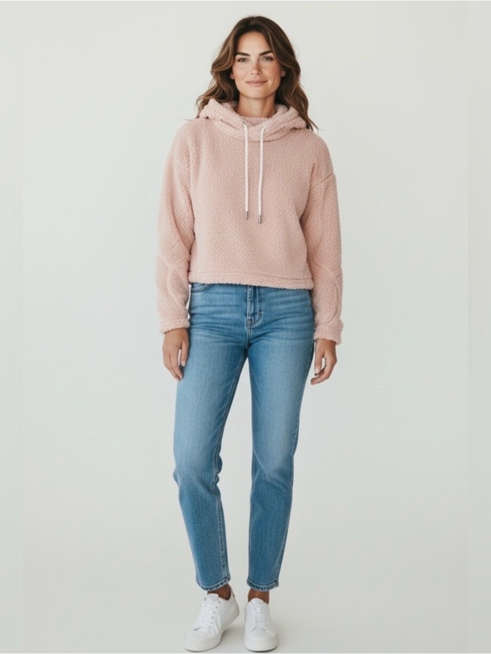 Champion Long Sleeve Cropped Cowl Neck Fleece Pullover // Pink // Medium